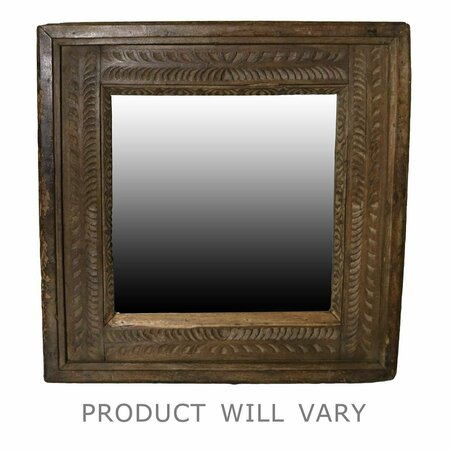 HOMEROOTS 52 x 1 x 15 in. Carved Reclaimed Wood Square Mirror, Natural 396683
